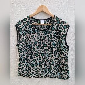 Cabi Jungle Top Leopard Print Green Sleeveless Blouse Style 3260 Women's Small
